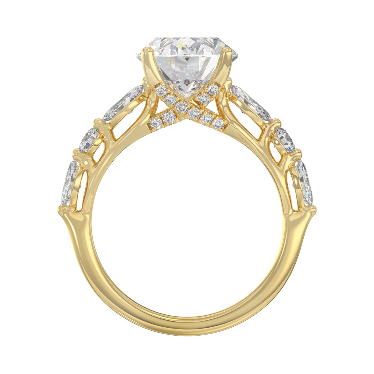 Elegant 14K Yellow Gold  Bridal Fancy Ring for Ladies 3 3/4CT Round & Marquise& Oval Cut Diamonds 3.00CT Oval Center stone (Color F-G -Clarity VS1/VS2)