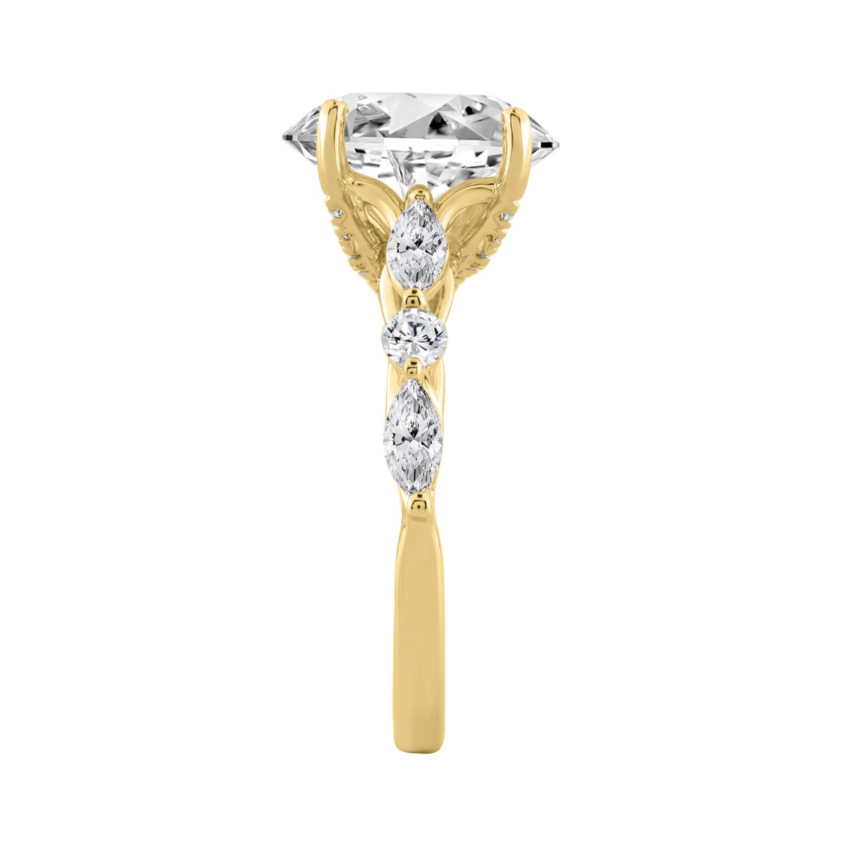 Elegant 14K Yellow Gold  Bridal Fancy Ring for Ladies 3 3/4CT Round & Marquise& Oval Cut Diamonds 3.00CT Marquise Center stone (Color F-G -Clarity VS1/VS2)