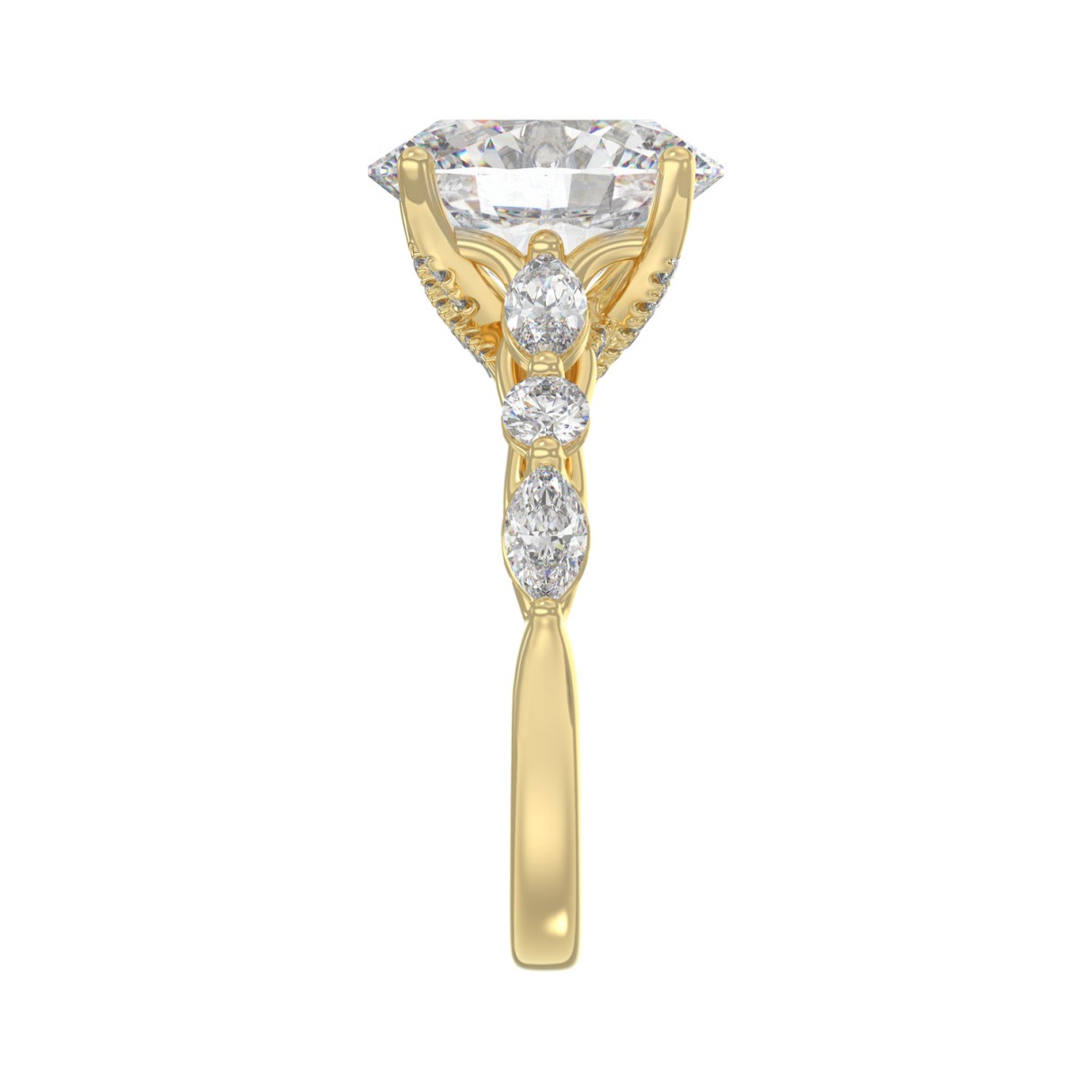 Elegant 14K Yellow Gold  Bridal Fancy Ring for Ladies 3 3/4CT Round & Marquise& Oval Cut Diamonds 3.00CT Oval Center stone (Color F-G -Clarity VS1/VS2)