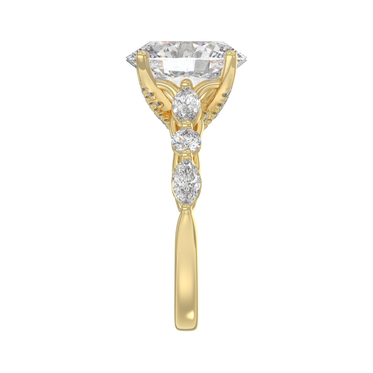 Elegant 14K Yellow Gold  Bridal Fancy Ring for Ladies 3 3/4CT Round & Marquise& Oval Cut Diamonds 3.00CT Oval Center stone (Color F-G -Clarity VS1/VS2)