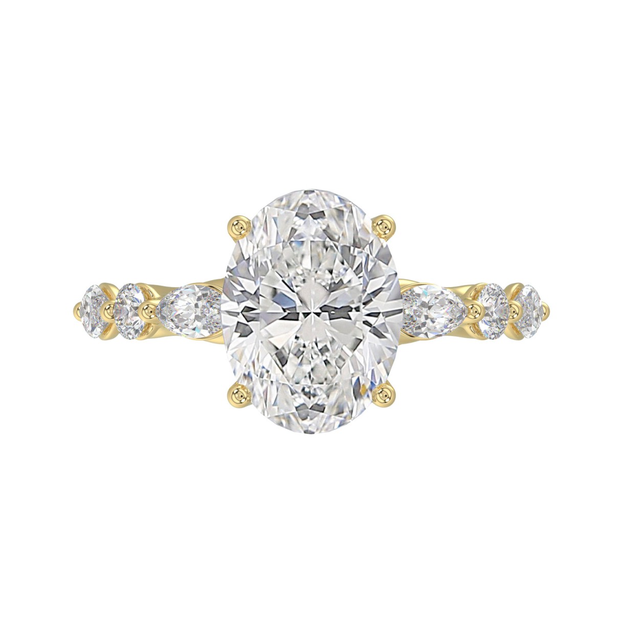 Elegant 14K Yellow Gold  Bridal Fancy Ring for Ladies 3 3/4CT Round & Marquise& Oval Cut Diamonds 3.00CT Oval Center stone (Color F-G -Clarity VS1/VS2)