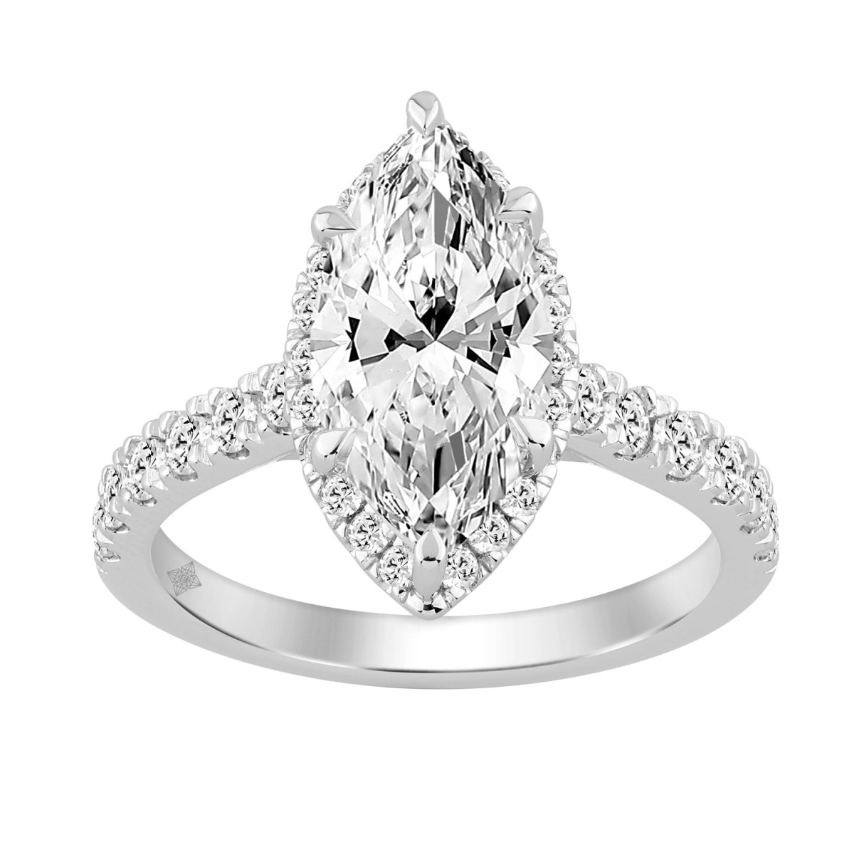 Luxury 14K White Gold 3 3/4Ct Round & Marquise Diamond Halo Ring Elegant Bridal Engagement Ring For Women 3Ct Marquise Center Stone (Color F-G -Clarity Vs1/Vs2)