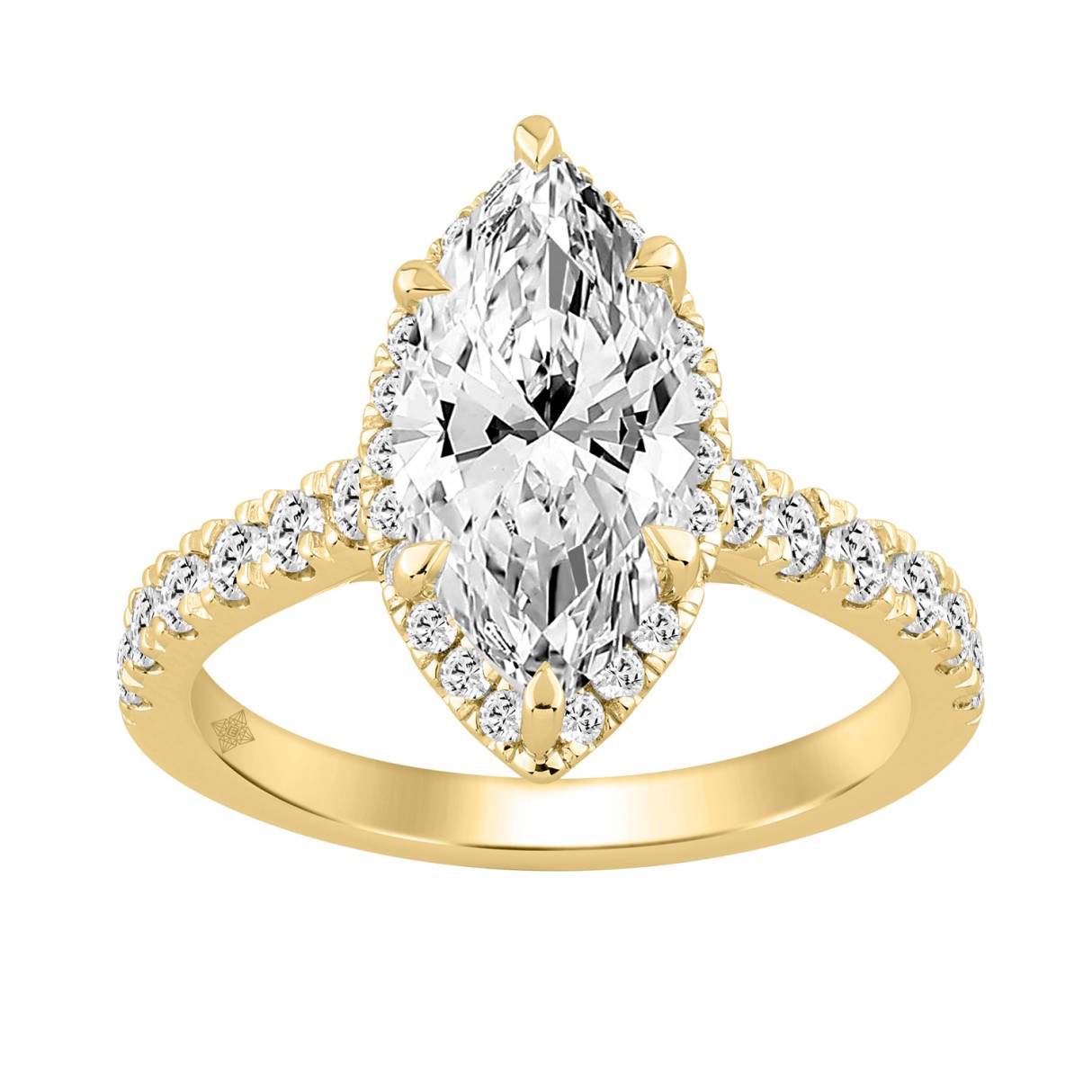 Luxury 14K Yellow Gold 3 3/4Ct Round & Marquise Diamond Halo Ring Elegant Bridal Engagement Ring For Women 3Ct Marquise Center Stone (Color F-G -Clarity Vs1/Vs2)