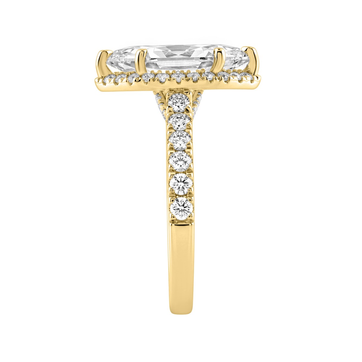 Luxury 14K Yellow Gold 3 3/4Ct Round & Marquise Diamond Halo Ring Elegant Bridal Engagement Ring For Women 3Ct Marquise Center Stone (Color F-G -Clarity Vs1/Vs2)