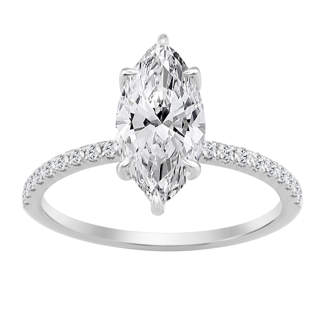 14K WHITE GOLD 1 3/4CT MARQUISE/ROUND DIAMOND LADI...