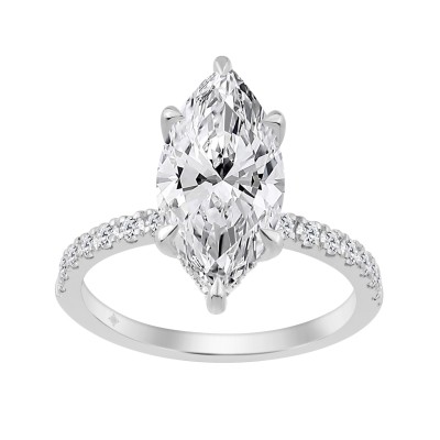 14K WHITE GOLD 3 1/2CT MARQUISE/ROUND DIAMOND LADIES RING (CENTER STONE MARQUISE DIAMOND 3CT)