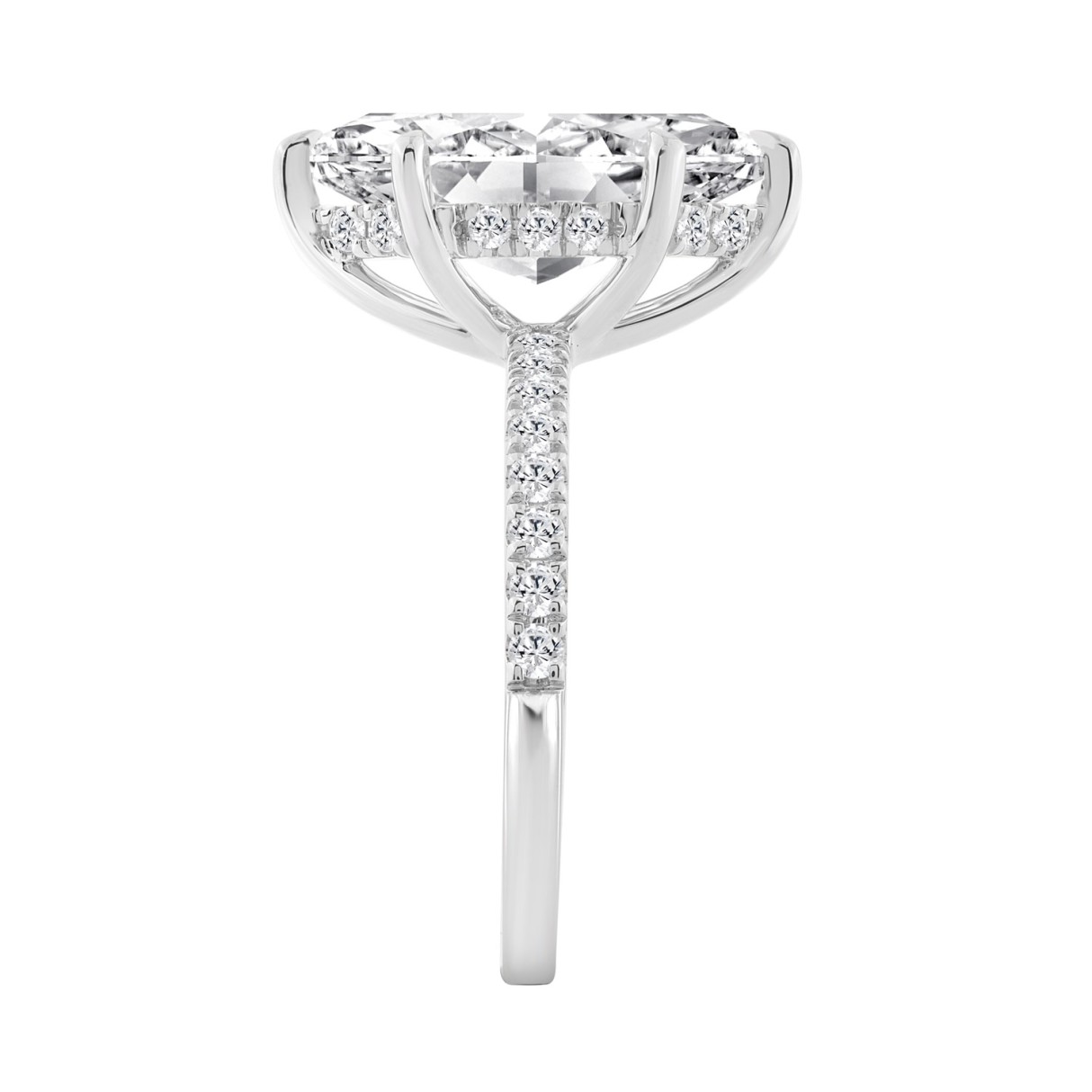 14K WHITE GOLD 3 1/2CT MARQUISE/ROUND DIAMOND LADIES RING (CENTER STONE MARQUISE DIAMOND 3CT)