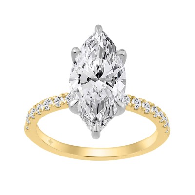 14K Yellow & White Gold 3 1/2 Ct Round Diamond Ladies Ring 3.00Ct Marquise Cut Center Diamond Luxury Ladies Fashion Jewelry