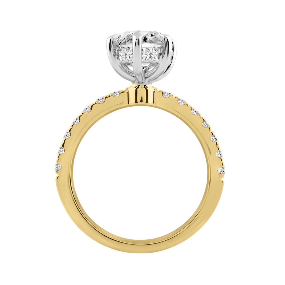 14K Yellow & White Gold 3 1/2 Ct Round Diamond Ladies Ring 3.00Ct Marquise Cut Center Diamond Luxury Ladies Fashion Jewelry