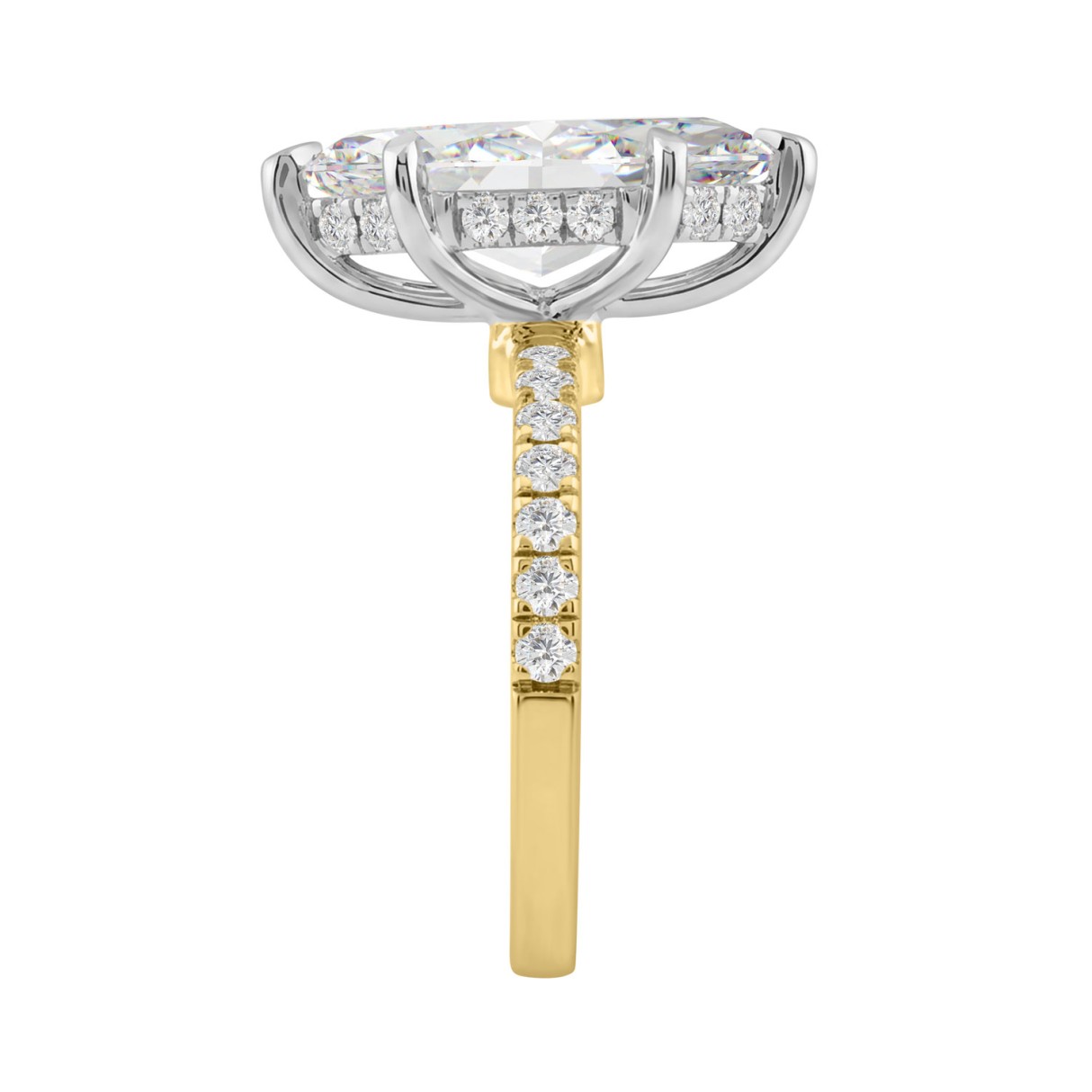 14K Yellow & White Gold 3 1/2 Ct Round Diamond Ladies Ring 3.00Ct Marquise Cut Center Diamond Luxury Ladies Fashion Jewelry