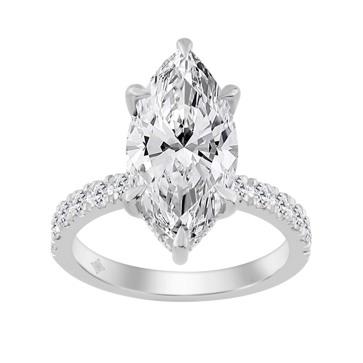 14K WHITE GOLD 4 3/4CT MARQUISE/ROUND DIAMOND LADIES RING (CENTER STONE MARQUISE DIAMOND 4CT)