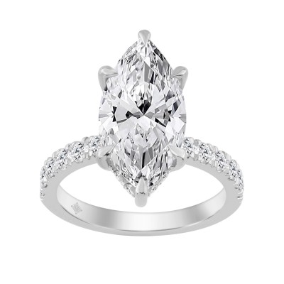 14K WHITE GOLD 4 3/4CT MARQUISE/ROUND DIAMOND LADIES RING (CENTER STONE MARQUISE DIAMOND 4CT)