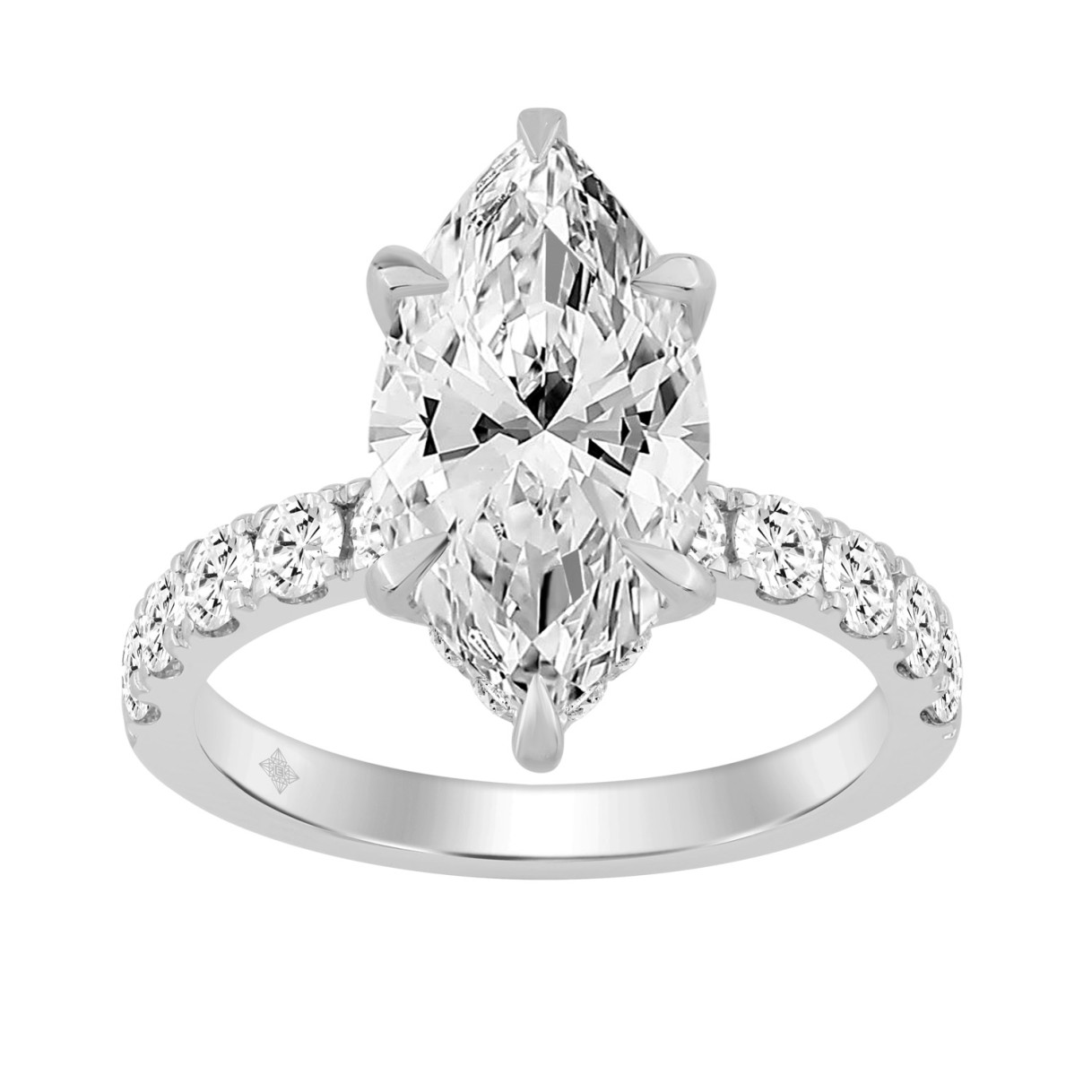 14K WHITE GOLD 6.00CT MARQUISE/ROUND DIAMOND LADIE...