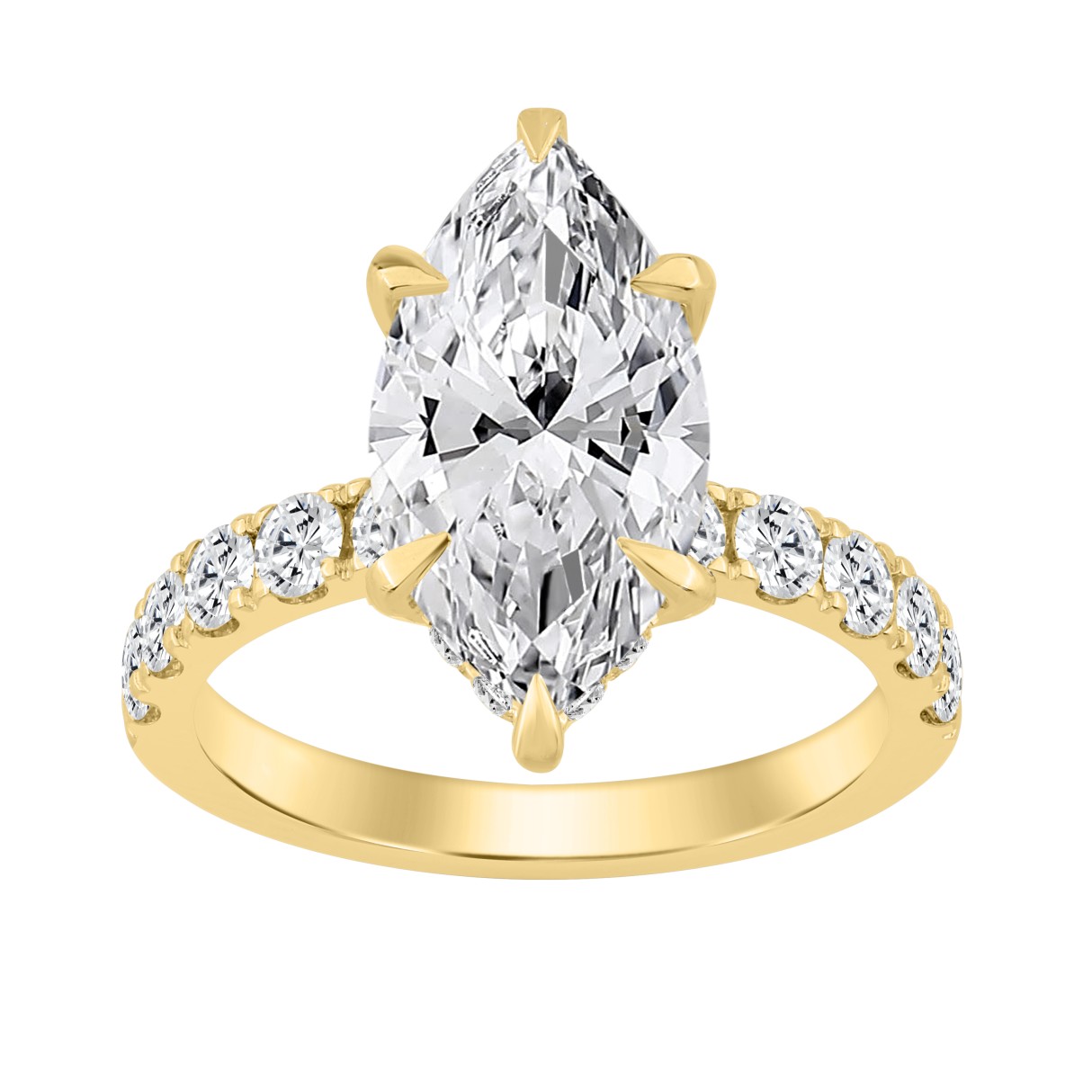 14K YELLOW GOLD 6.00CT MARQUISE/ROUND DIAMOND LADI...