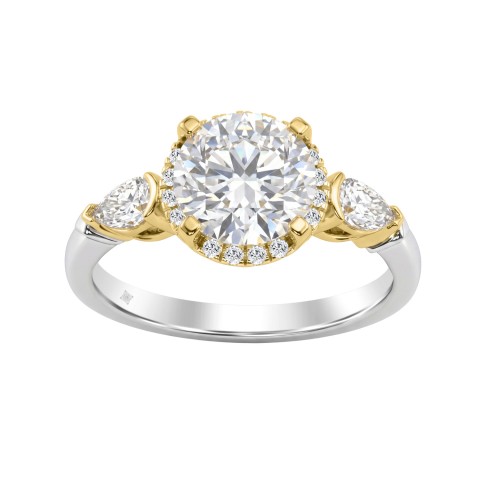 14K White/Yellow Gold 2 1/2Ct Round & Pear Cut Diamond Halo Bridal Ring Engagement Ring For Women 2Ct Round Center Stone (Color F-G -Clarity Vs1/Vs2)