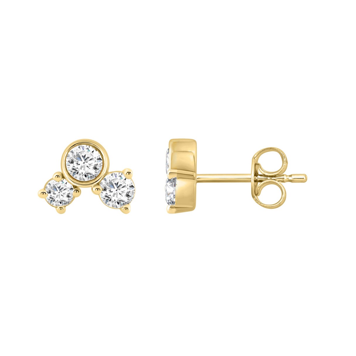 14K Yellow Gold 3/4Ct Round Diamond Fashion Earrings For Women, Featuring Timeless Brilliance And Elegant Everyday Luxury.
