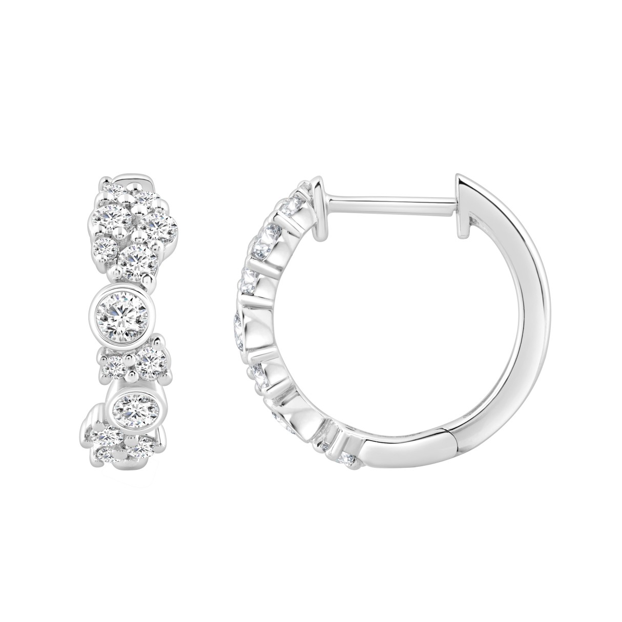 10K White Gold 3/4CT Round Diamond Bezel-Set Hoop Earrings for Women (Color F-G -Clarity VS1/VS2)
