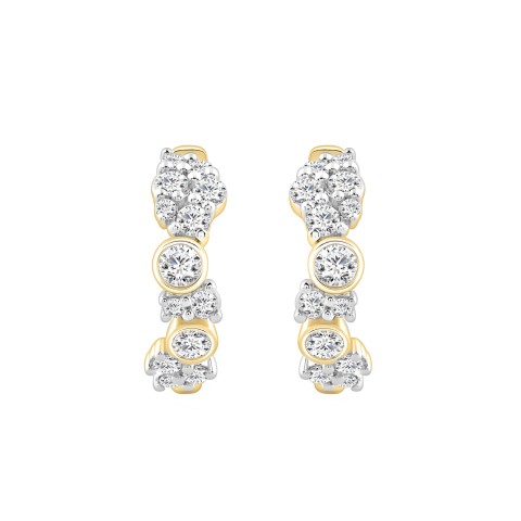 10K Yellow Gold 3/4CT Round Diamond Bezel-Set Hoop Earrings for Women (Color F-G -Clarity VS1/VS2)