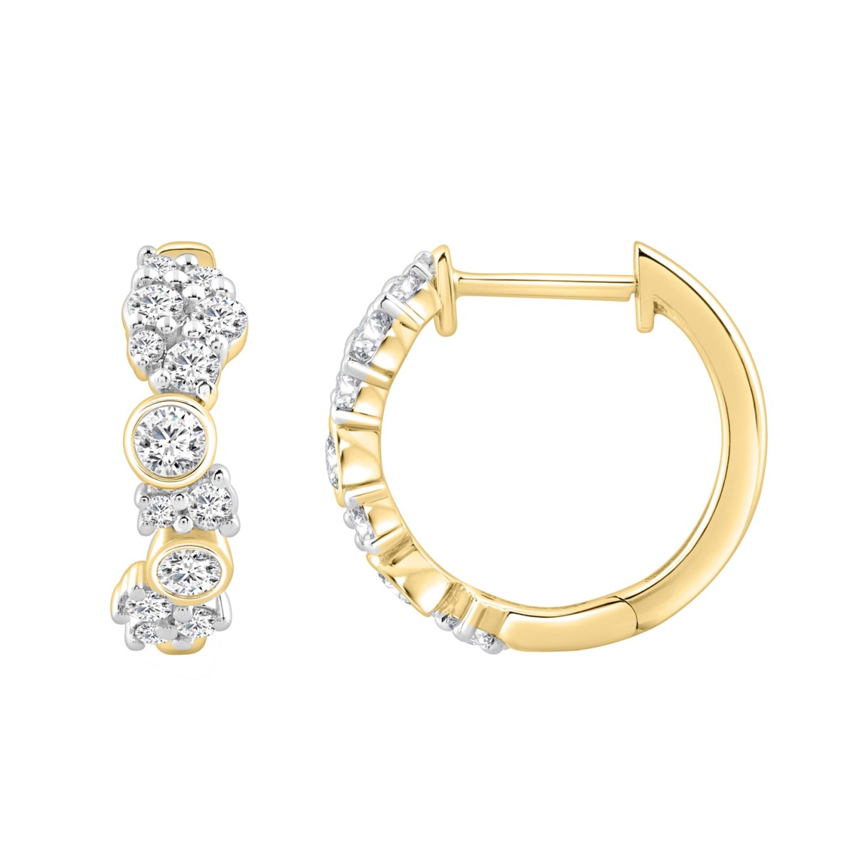 10K Yellow Gold 3/4CT Round Diamond Hoop Earrings for Women (Color F-G -Clarity VS1/VS2)