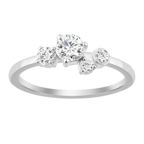 10K White Gold 1/2CT Round Diamond Bezel Cluster Ring for Women (Color F-G -Clarity VS1/VS2)