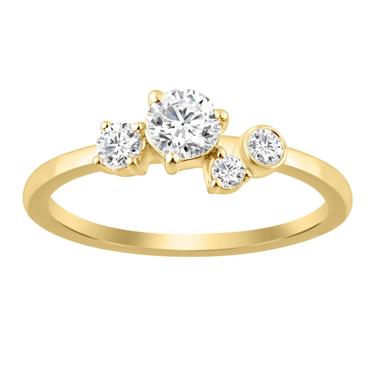 10K Yellow Gold 1/2CT Round Diamond Bezel Cluster Ring for Women (Color F-G -Clarity VS1/VS2)