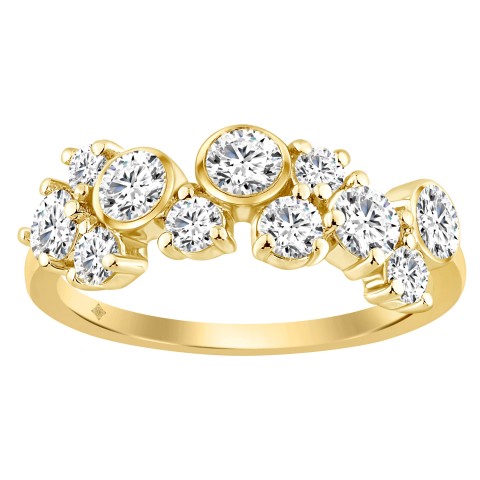 1.00CT Round Diamond Cluster Fashion Ring for Women in 14K Yellow Gold (Color F-G Clarity VS1/VS2)