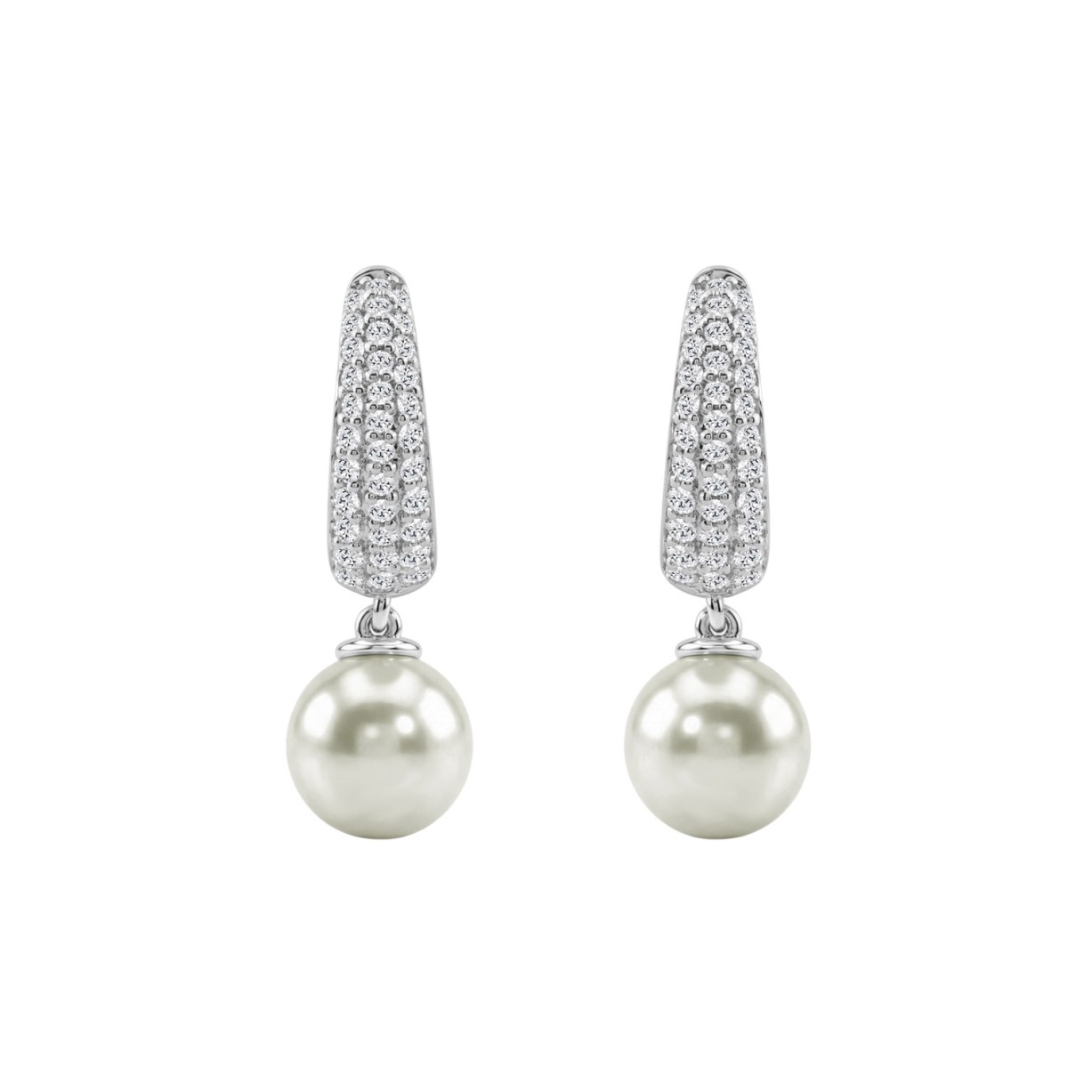 10K White Gold 1/2 Ct Round Diamond & Pearl Hoop Earrings For Women  Classic Pear Shape Drop Fine Jewelry (Color F-G Clarity Vs1/Vs2)