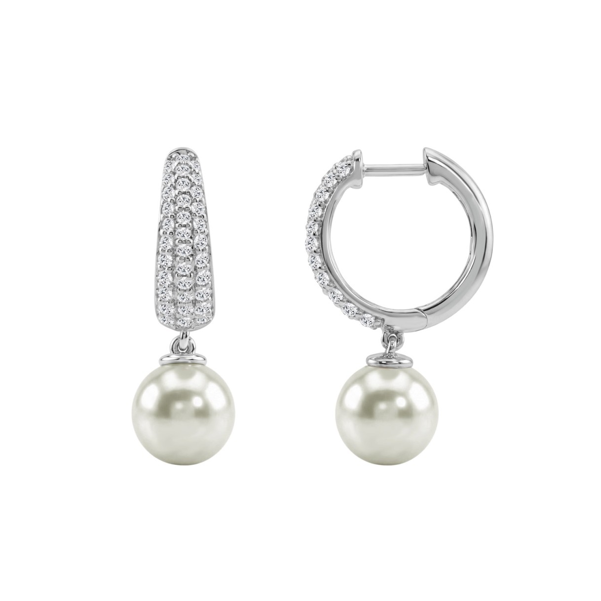 10K White Gold 1/2 Ct Round Diamond & Pearl Hoop Earrings For Women  Classic Pear Shape Drop Fine Jewelry (Color F-G Clarity Vs1/Vs2)
