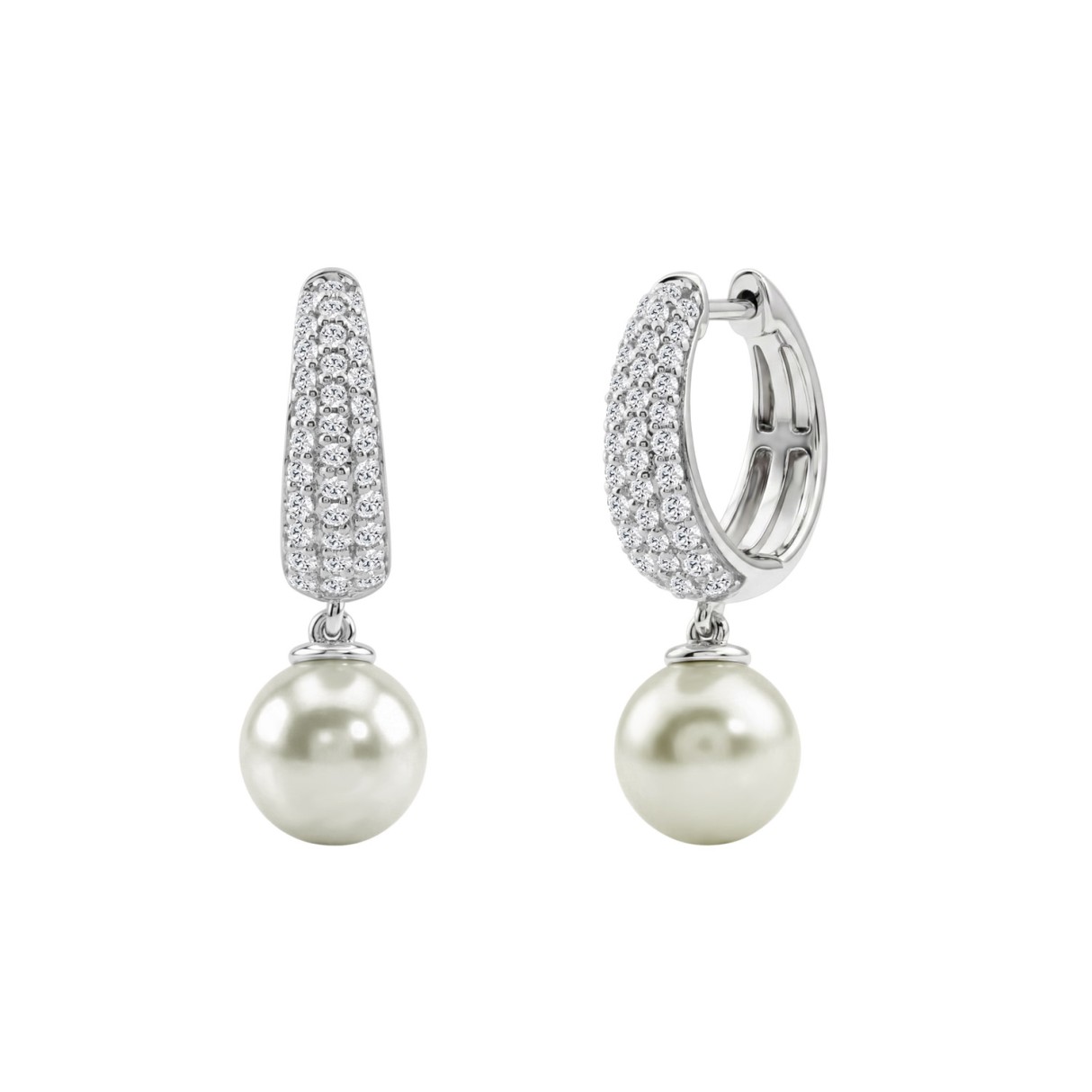 10K White Gold 1/2 Ct Round Diamond & Pearl Hoop Earrings For Women  Classic Pear Shape Drop Fine Jewelry (Color F-G Clarity Vs1/Vs2)