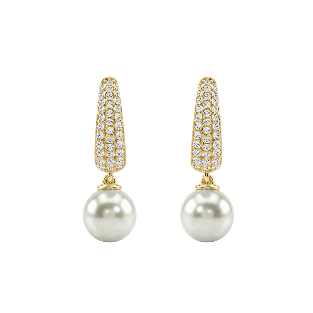 10K Yellow Gold 1/2 Ct Round Diamond & Pearl Hoop Earrings For Women  Classic Pear Shape Drop Fine Jewelry (Color F-G Clarity Vs1/Vs2)