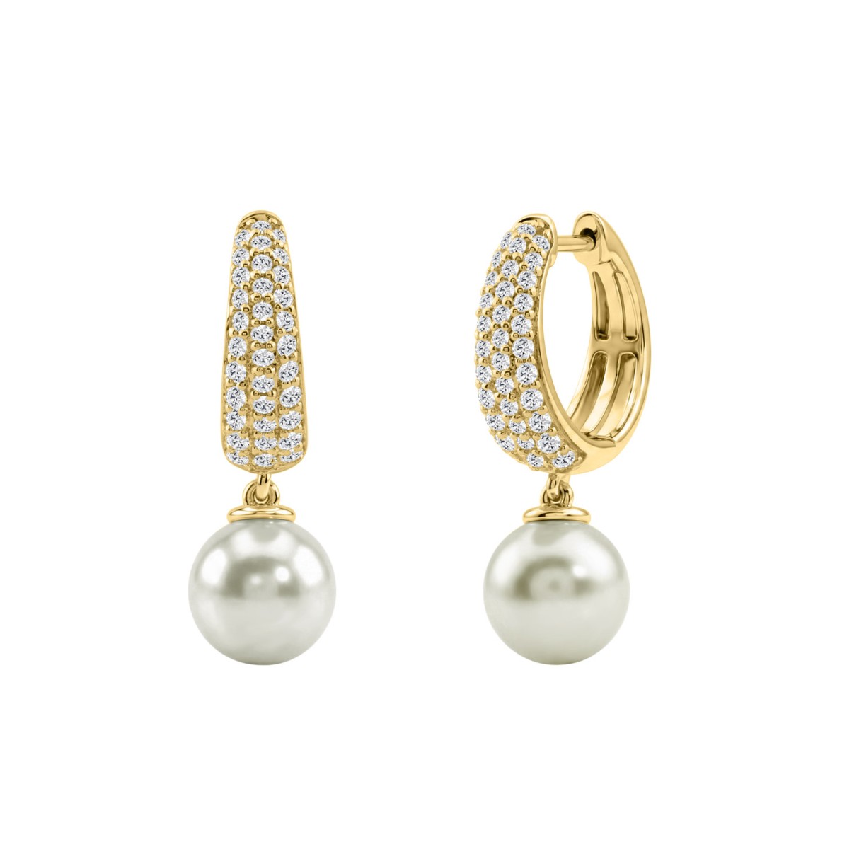 10K Yellow Gold 1/2 Ct Round Diamond & Pearl Hoop Earrings For Women  Classic Pear Shape Drop Fine Jewelry (Color F-G Clarity Vs1/Vs2)