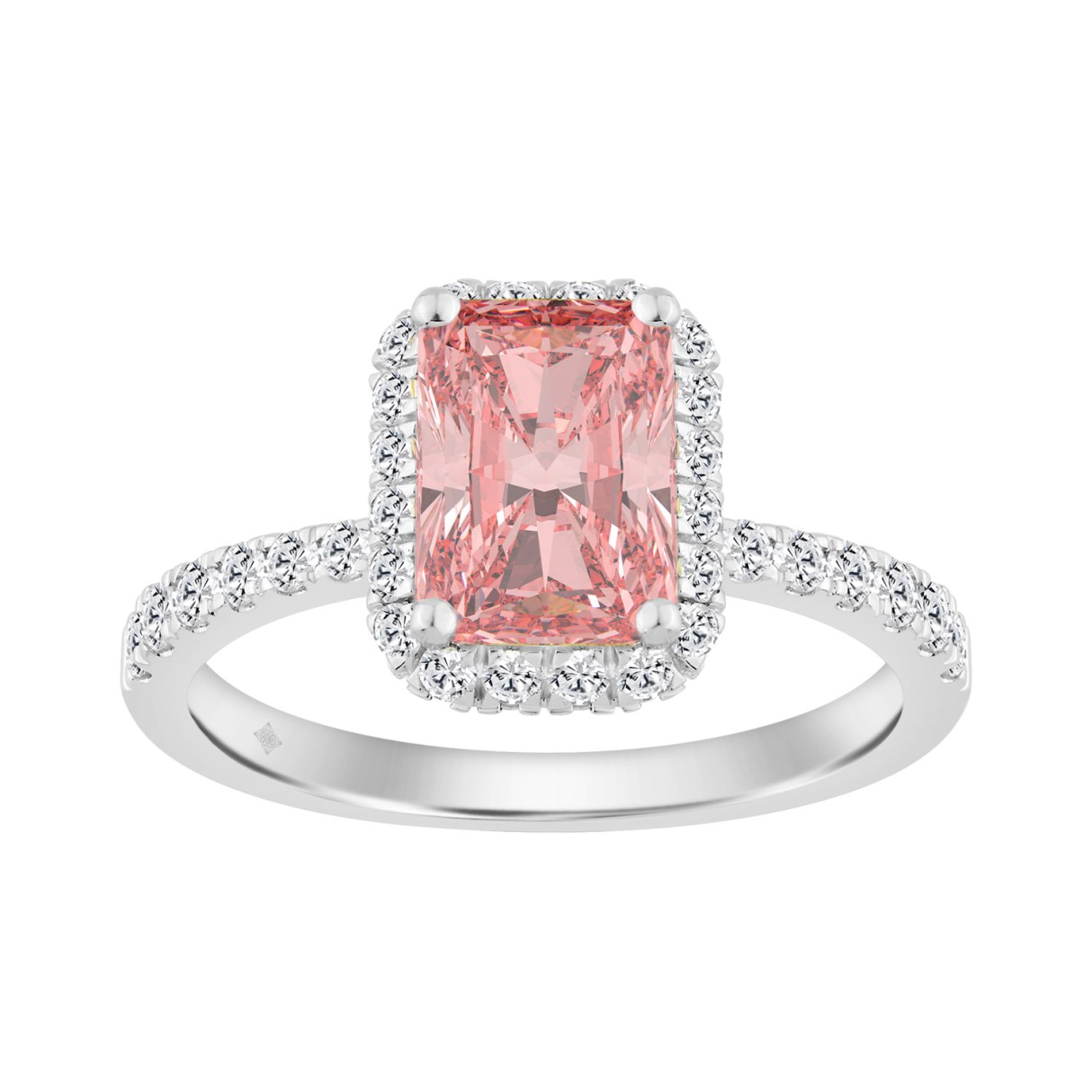 Luxury 14K White Gold Round & Radiant Pink Diamond Halo Engagement Ring 2.00CT with 1 1/2CT Radiant Cut Pink Center Stone (Color F-G -Clarity VS1/VS2)