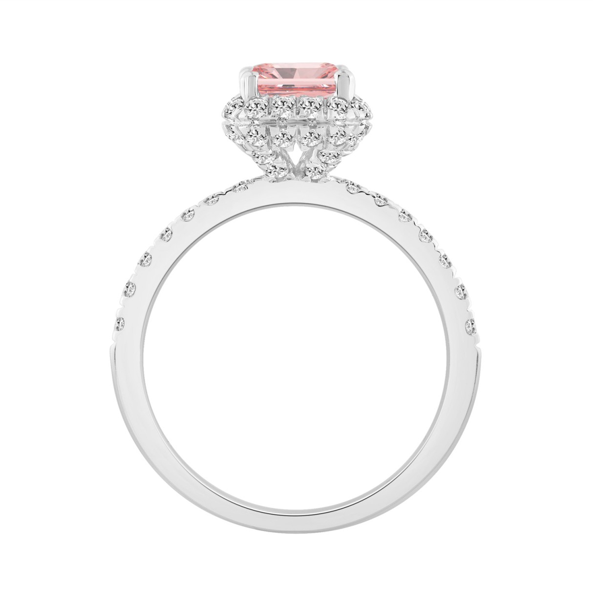 Luxury 14K White Gold Round & Radiant Pink Diamond Halo Engagement Ring 2.00CT with 1 1/2CT Radiant Cut Pink Center Stone (Color F-G -Clarity VS1/VS2)