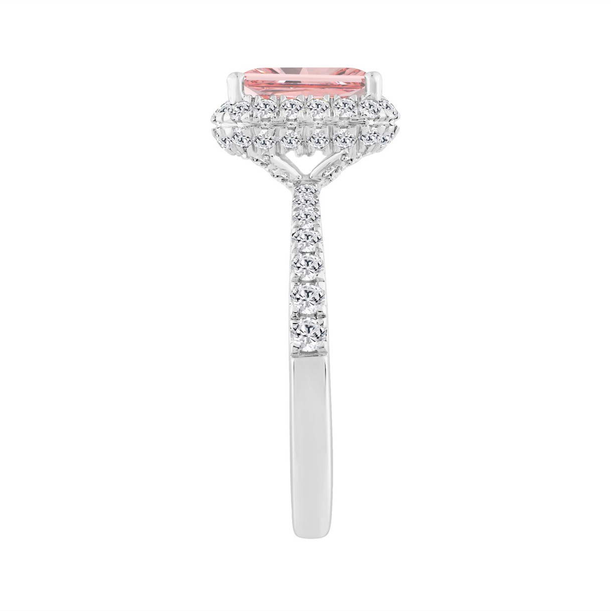Luxury 14K White Gold Round & Radiant Pink Diamond Halo Engagement Ring 2.00CT with 1 1/2CT Radiant Cut Pink Center Stone (Color F-G -Clarity VS1/VS2)