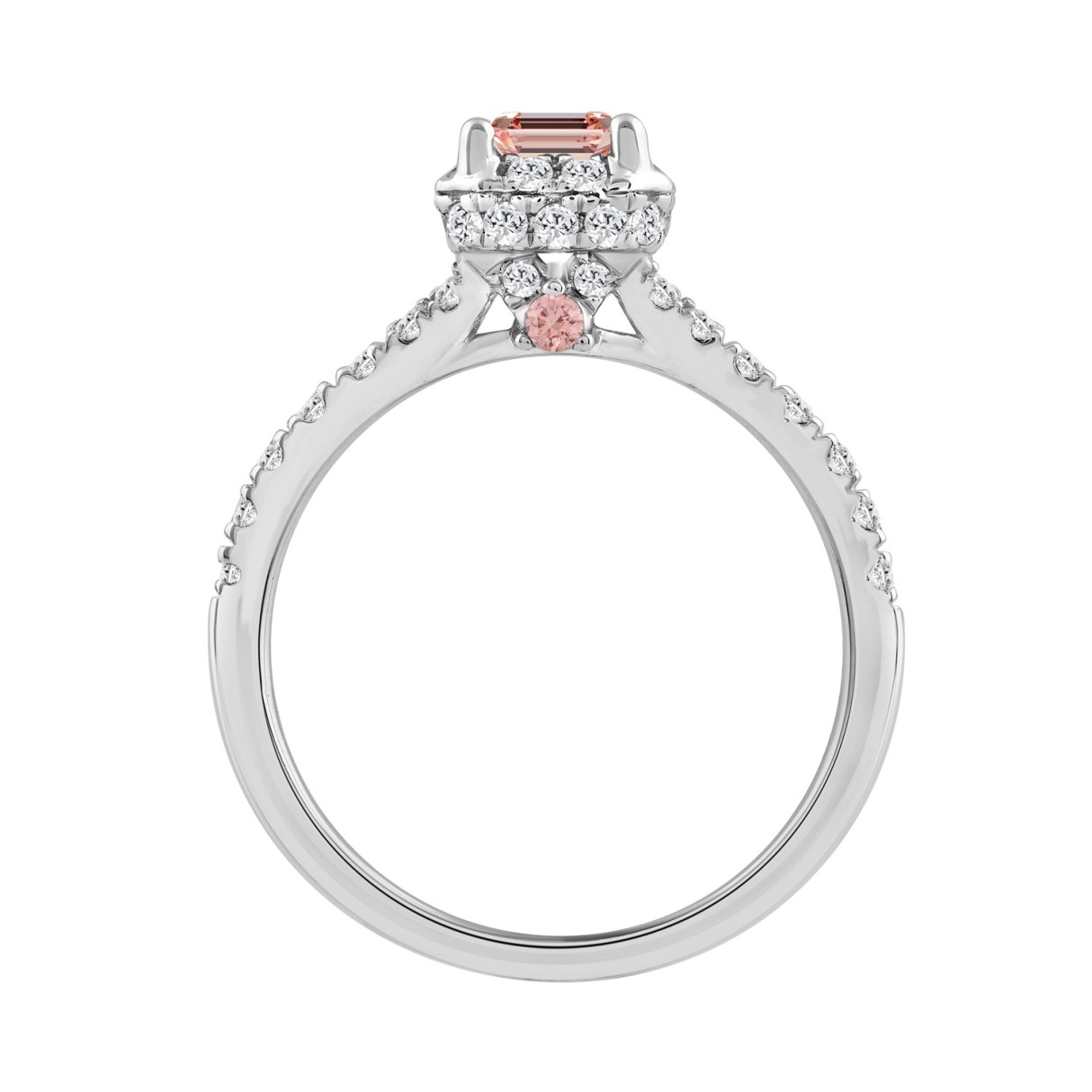 Luxury 14K White Gold Round & Radiant Pink Diamond Halo Engagement Ring 2 1/5CTCT with 1 1/2CT Radiant Cut Pink Center Stone (Color F-G  Clarity VS1/VS2)