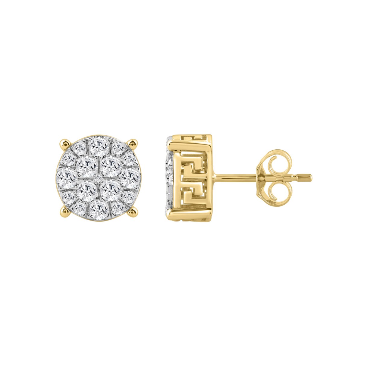 Ladies Fashion Earring  10K Yellow Gold 1CT Round Lab Grown Cut Diamond (Color F-G -Clarity VS2)
