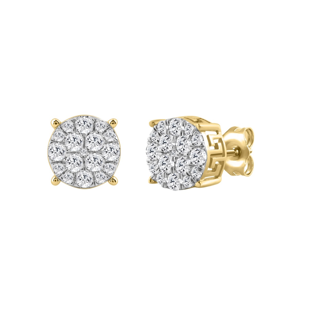 Ladies Fashion Earring  10K Yellow Gold 1CT Round Lab Grown Cut Diamond (Color F-G -Clarity VS2)