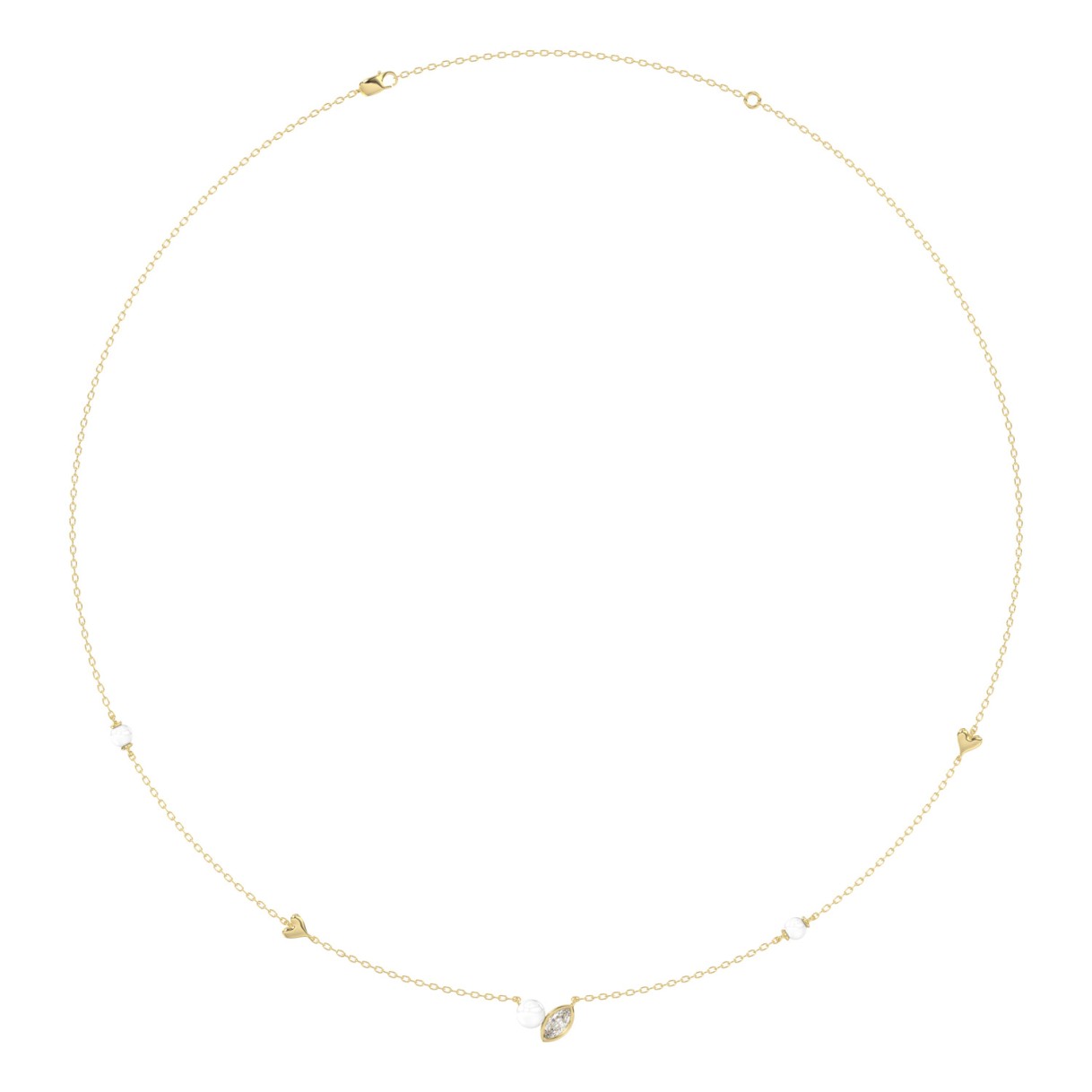 10K Yellow Gold Pearl & Ladies Necklace 1/5CT  Marquise Diamonds (Color F-G -Clarity VS1/VS2)