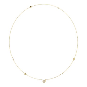 10K Yellow Gold Pearl & White Diamond Ladies Necklace 1/5CT Round & Marquise Diamonds (Color F-G -Clarity VS1/VS2)