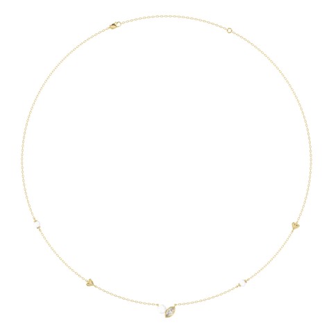 10K Yellow Gold Pearl & Ladies Necklace 1/5CT  Marquise Diamonds (Color F-G -Clarity VS1/VS2)