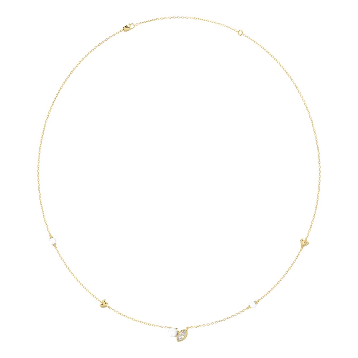 10K Yellow Gold Pearl & Ladies Necklace 1/5CT  Marquise Diamonds (Color F-G -Clarity VS1/VS2)