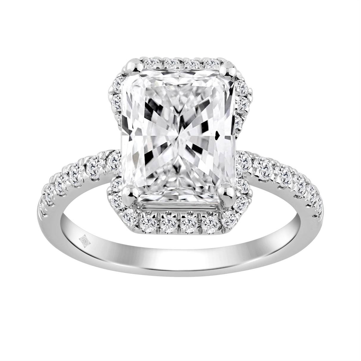 Ladies 14K White Gold Ladies Elegance-Ring 4 1/2CT Round & Radiant Lab Grown Cut Diamond 4.00CT Radiant Center stone (Color F-G -Clarity VS1/VS2)