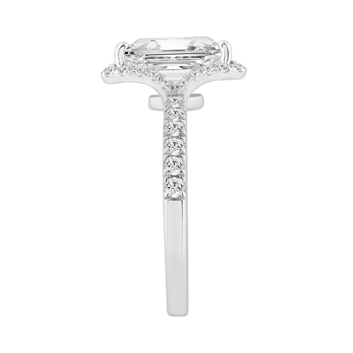 Ladies 14K White Gold Ladies Elegance-Ring 4 1/2CT Round & Radiant Lab Grown Cut Diamond 4.00CT Radiant Center stone (Color F-G -Clarity VS1/VS2)