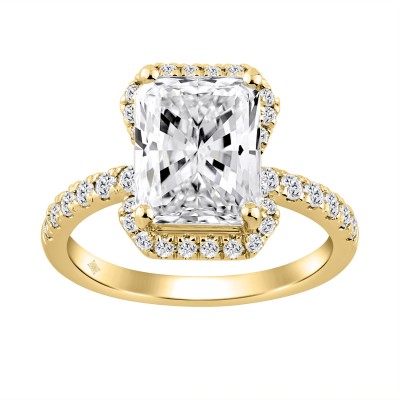14K Yellow Gold Lab-Grown Diamond Ladies Halo Engagement Ring 4 1/2CT Elongated Radiant Cut Center & Round Diamond 4.00CT Radiant Center stone (Color F-G -Clarity VS1/VS2)