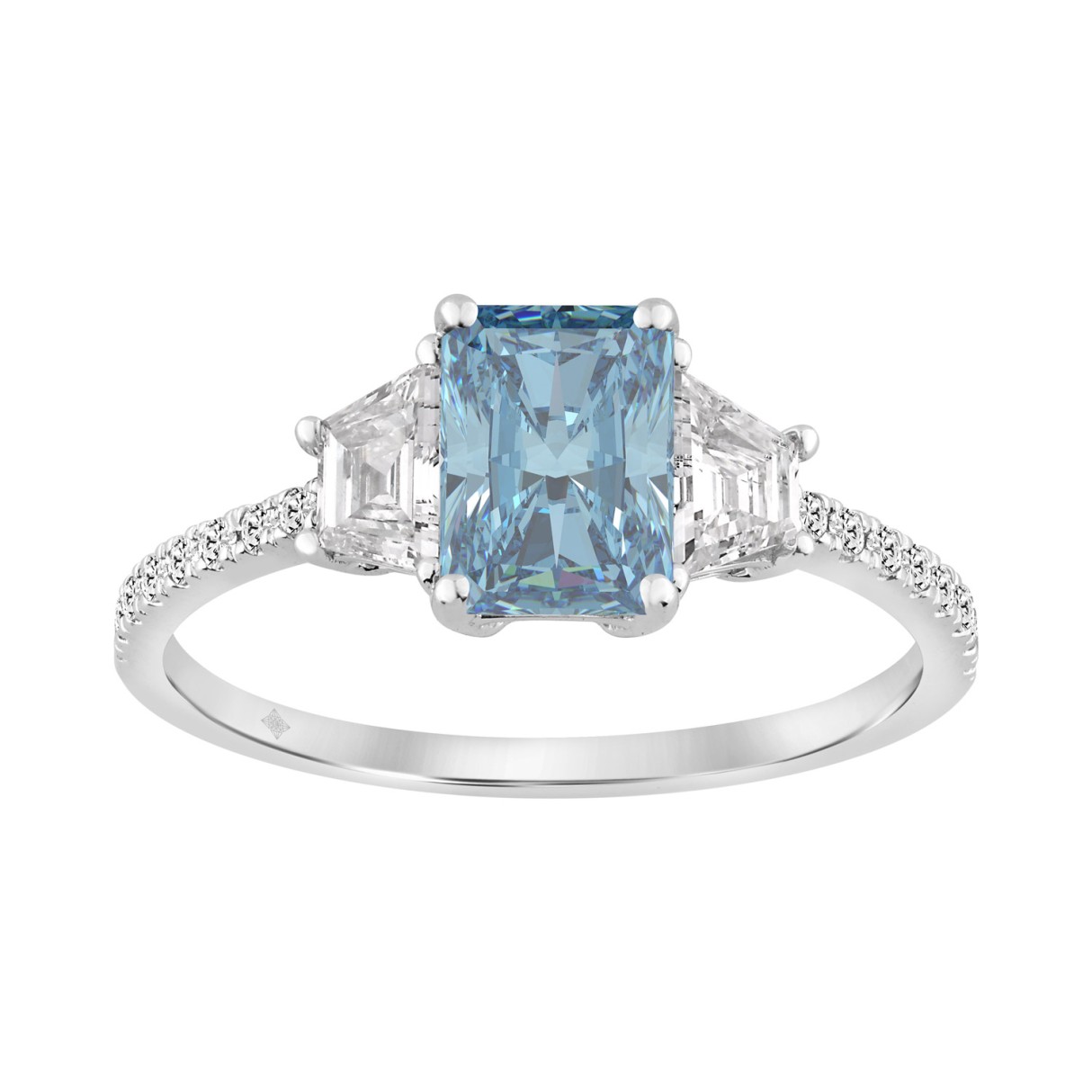 14K White Gold  1 1/2CT Trapezoid/Round/Radiant Cu...