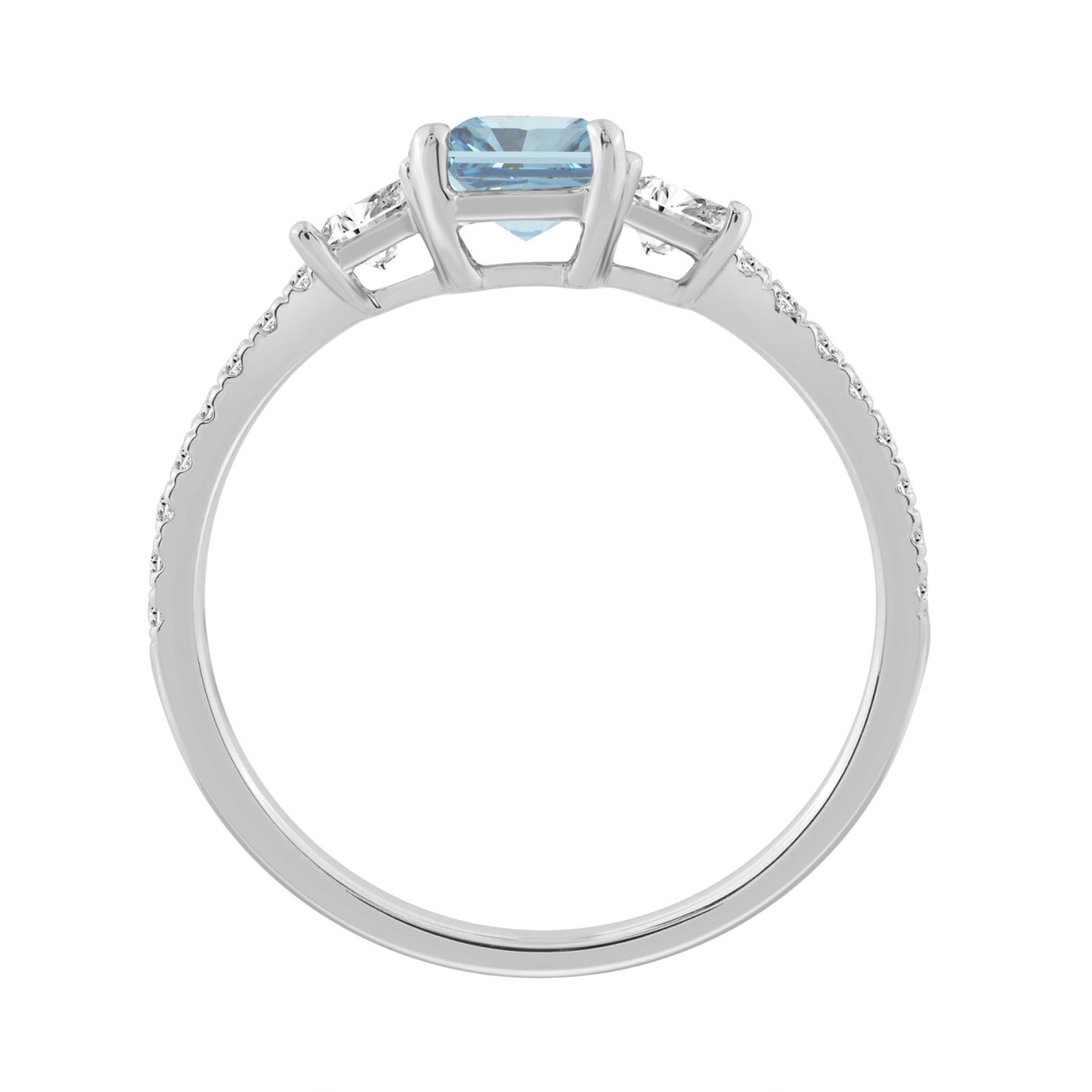 14K White Gold  1 1/2CT Trapezoid/Round/Radiant Cut Blue Diamond Three-Stone Engagement  Ladies Ring 1.00CT Radiant Center stone (Color F-G -Clarity VS1/VS2)