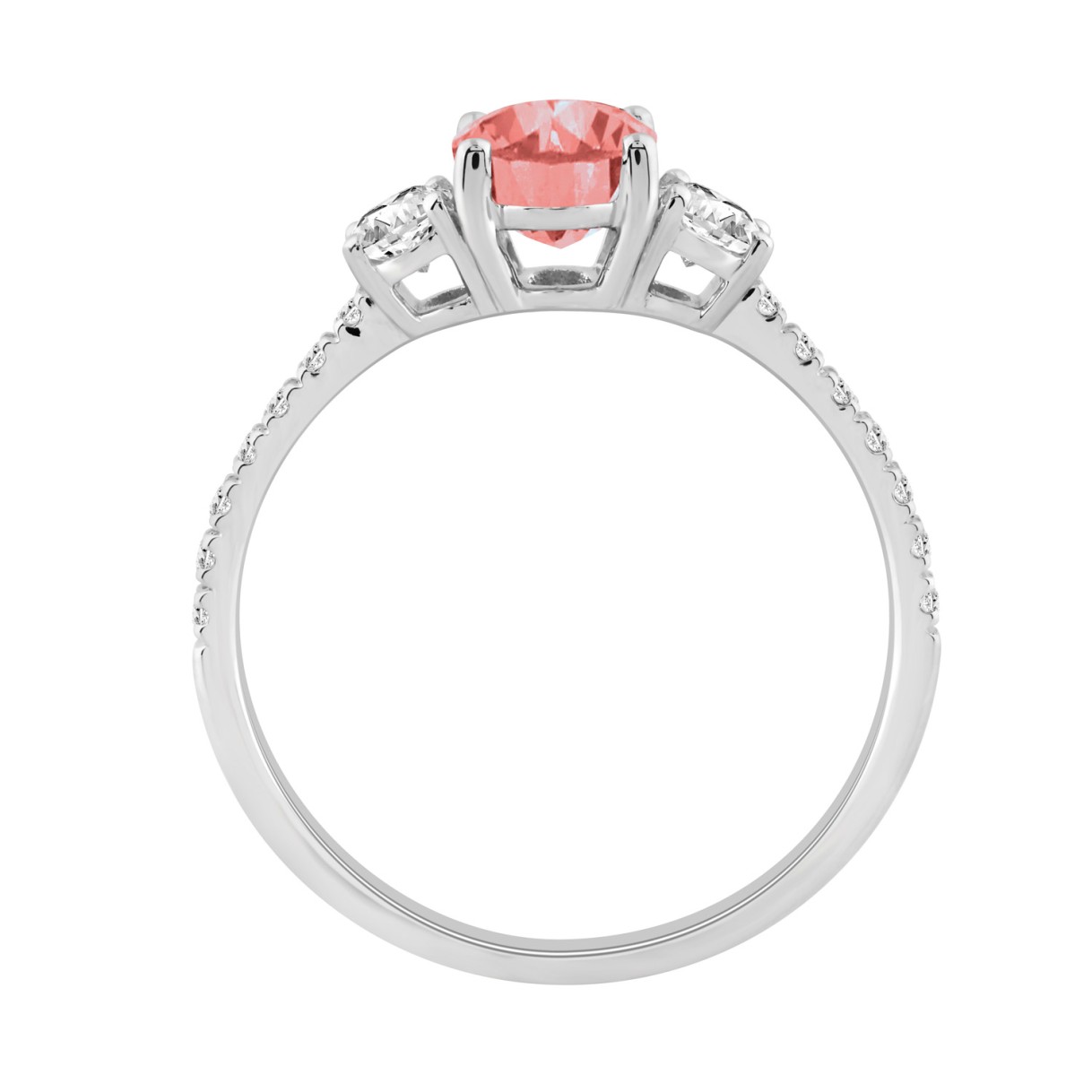 Ladies 14K White Gold 1 1/2CT Round/Oval Lab-Grown Diamond Ladies Fashion Ring 1.00CT Pink Oval Center stone (Color F-G -Clarity VS1/VS2)