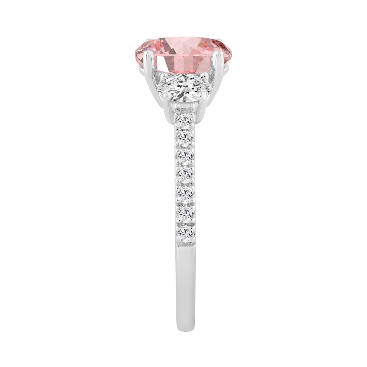 Ladies 14K White Gold 1 1/2CT Round/Oval Lab-Grown Diamond Ladies Fashion Ring 1.00CT Pink Oval Center stone (Color F-G -Clarity VS1/VS2)