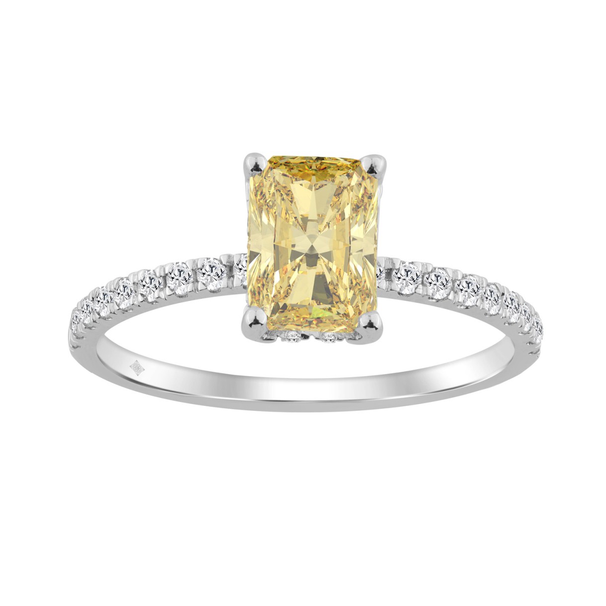 Ladies 14K White Gold 1 1/4CT Round/Radiant Lab-Grown Diamond Ladies Fashion Ring 1.00CT Yellow Radiant Center stone (Color F-G -Clarity VS1/VS2)