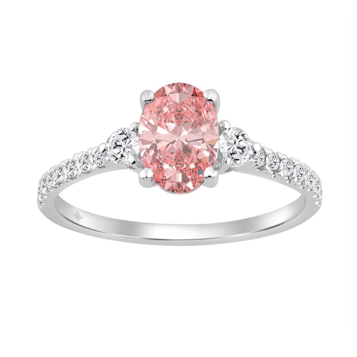 Ladies 14K White Gold 1 1/4CT Round/Oval Lab-Grown Diamond Ladies Fashion Ring 1.00CT Pink Oval Center stone (Color F-G -Clarity VS1/VS2)